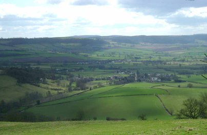 Looking down on Aston on Clun from the Burrow Hill Fort