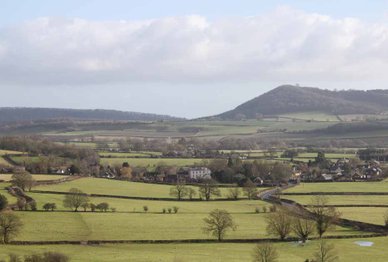 Aston on Clun from the west and the surrounding hills
